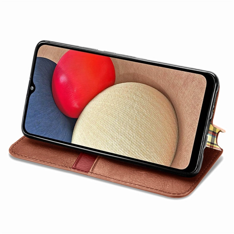 For Samsung Galaxy A02s(US Edition) Cubic Grid Pressed Horizontal Flip Magnetic PU Leather Case with Holder & Card Slots & Wallet