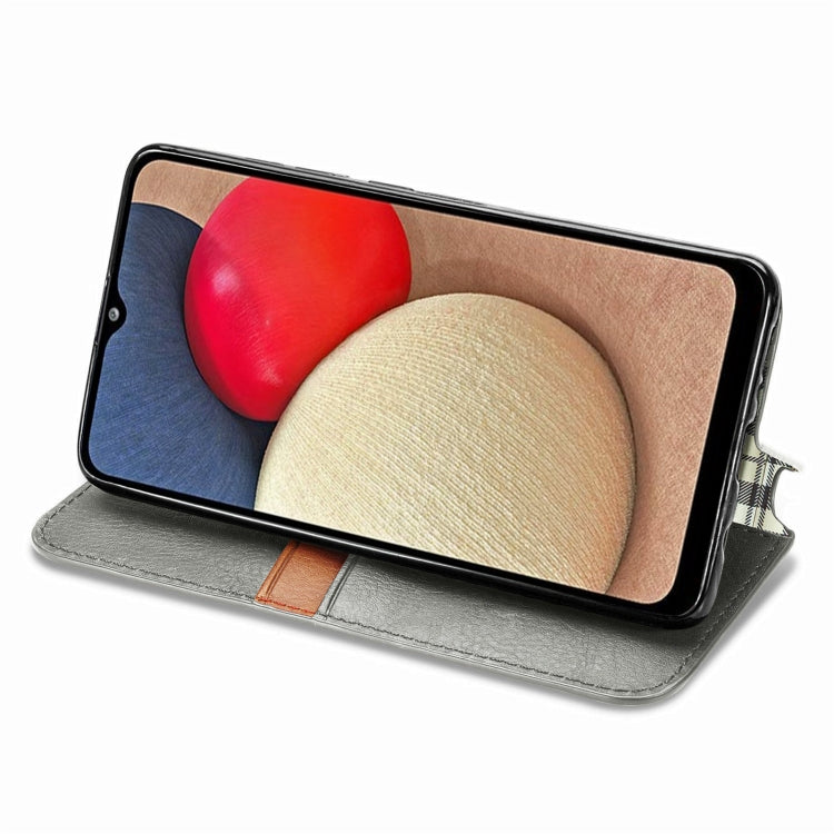 For Samsung Galaxy A02s(US Edition) Cubic Grid Pressed Horizontal Flip Magnetic PU Leather Case with Holder & Card Slots & Wallet