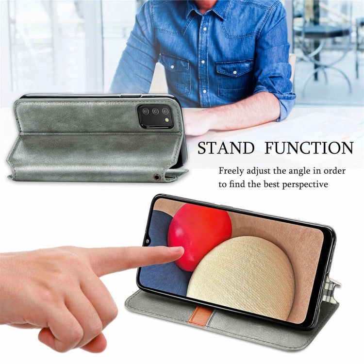 For Samsung Galaxy A02s(US Edition) Cubic Grid Pressed Horizontal Flip Magnetic PU Leather Case with Holder & Card Slots & Wallet