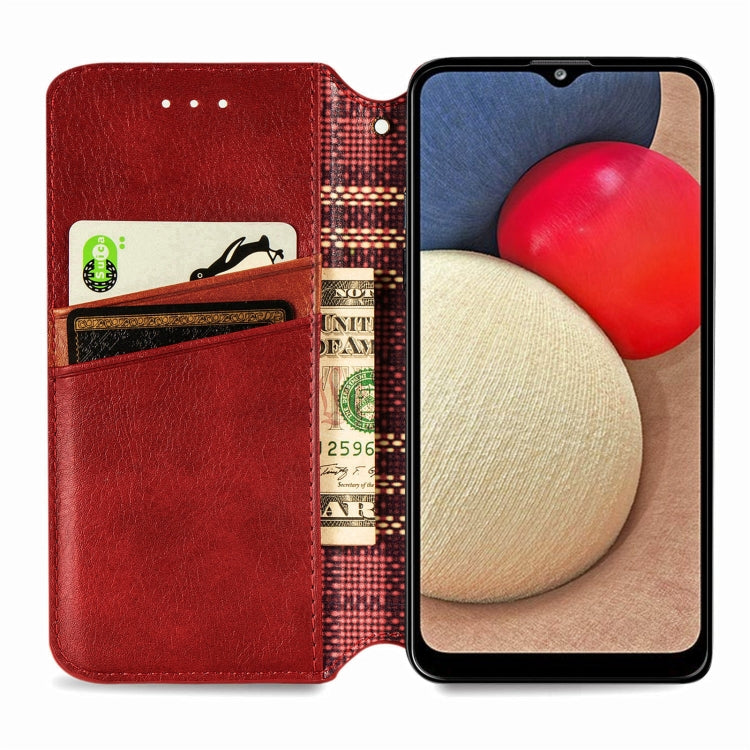 For Samsung Galaxy A02s(US Edition) Cubic Grid Pressed Horizontal Flip Magnetic PU Leather Case with Holder & Card Slots & Wallet