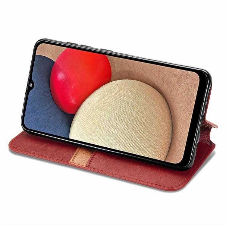 For Samsung Galaxy A02s(US Edition) Cubic Grid Pressed Horizontal Flip Magnetic PU Leather Case with Holder & Card Slots & Wallet