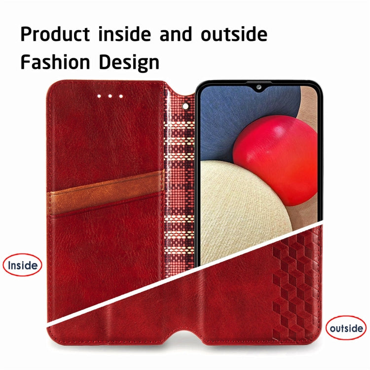 For Samsung Galaxy A02s(US Edition) Cubic Grid Pressed Horizontal Flip Magnetic PU Leather Case with Holder & Card Slots & Wallet