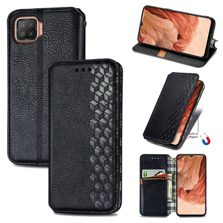 For OPPO F17 Cubic Grid Pressed Horizontal Flip Magnetic PU Leather Case with Holder & Card Slots & Wallet