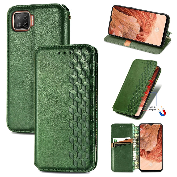 For OPPO F17 Cubic Grid Pressed Horizontal Flip Magnetic PU Leather Case with Holder & Card Slots & Wallet