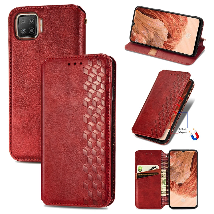 For OPPO F17 Cubic Grid Pressed Horizontal Flip Magnetic PU Leather Case with Holder & Card Slots & Wallet