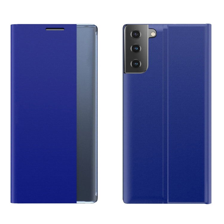 Side Display Magnetic Horizontal Flip Plain Texture Cloth + PC Case with Holder & Sleep / Wake-up Function For Samsung Galaxy S21+ 5G