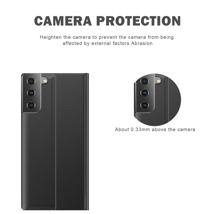 Side Display Magnetic Horizontal Flip Plain Texture Cloth + PC Case with Holder & Sleep / Wake-up Function For Samsung Galaxy S21+ 5G