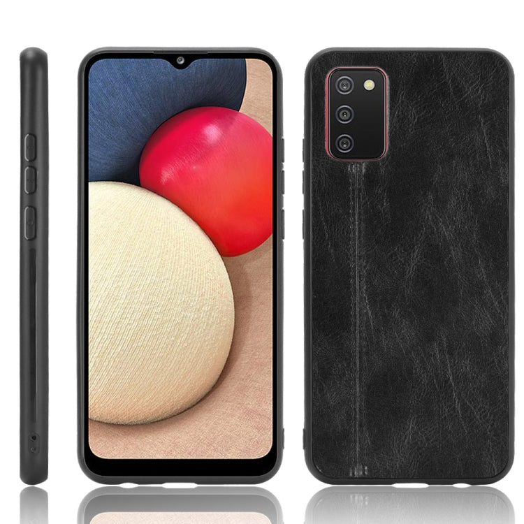 For Samsung Galaxy A02s European Version Shockproof Sewing Cow Pattern Skin PC + PU + TPU Case