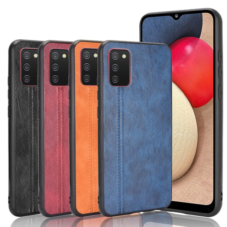 For Samsung Galaxy A02s European Version Shockproof Sewing Cow Pattern Skin PC + PU + TPU Case