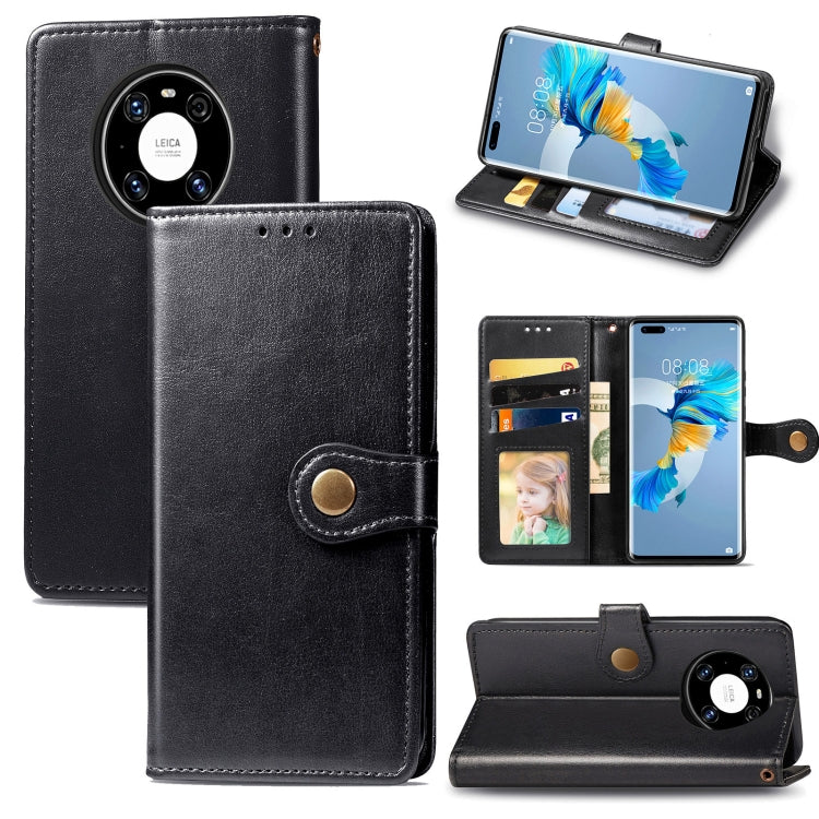 For Huawei Mate 40 Pro Retro Solid Color Leather Buckle Phone Case with Lanyard & Photo Frame & Card Slot & Wallet & Stand Function