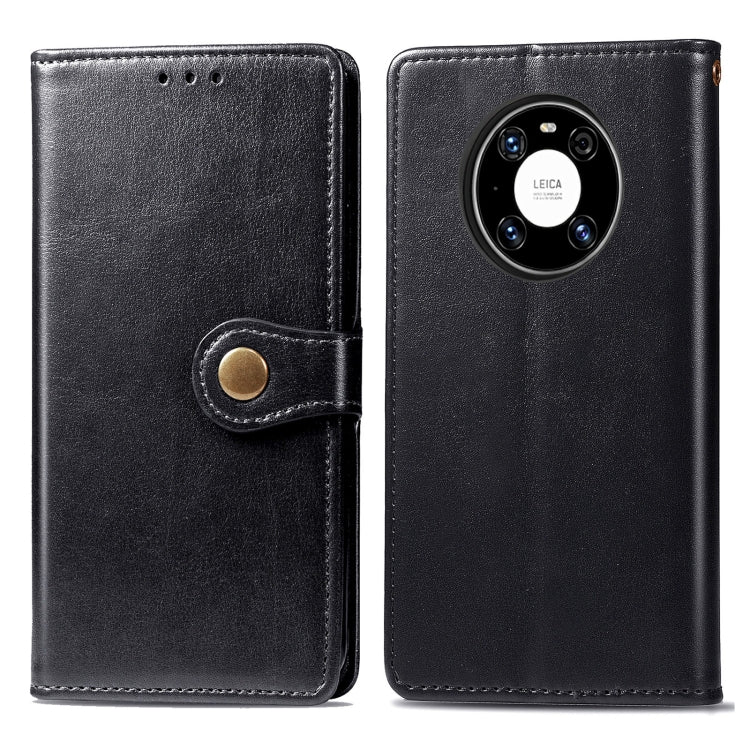 For Huawei Mate 40 Pro Retro Solid Color Leather Buckle Phone Case with Lanyard & Photo Frame & Card Slot & Wallet & Stand Function
