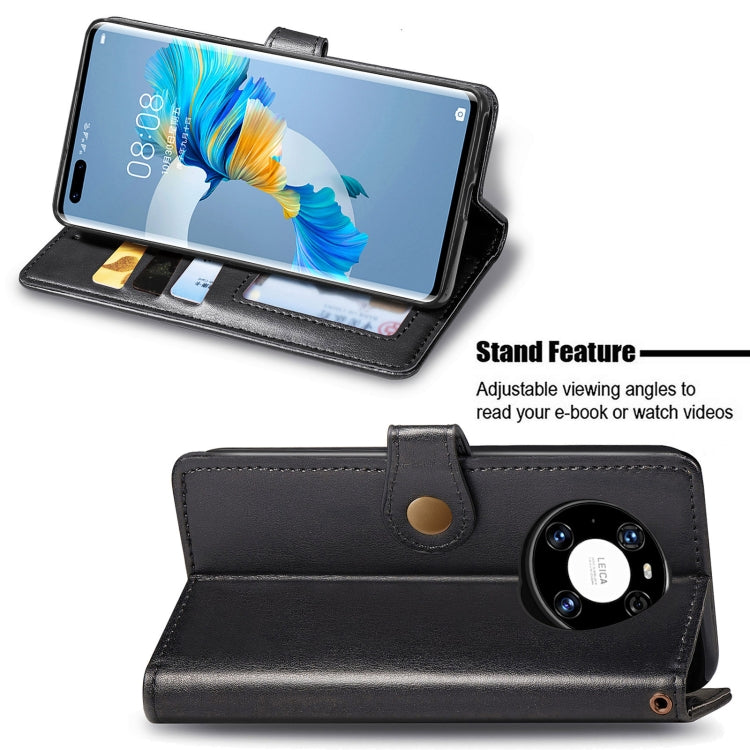 For Huawei Mate 40 Pro Retro Solid Color Leather Buckle Phone Case with Lanyard & Photo Frame & Card Slot & Wallet & Stand Function