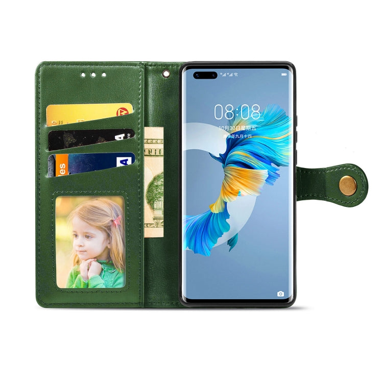 For Huawei Mate 40 Pro Retro Solid Color Leather Buckle Phone Case with Lanyard & Photo Frame & Card Slot & Wallet & Stand Function