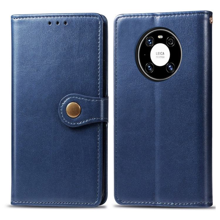 For Huawei Mate 40 Pro Retro Solid Color Leather Buckle Phone Case with Lanyard & Photo Frame & Card Slot & Wallet & Stand Function