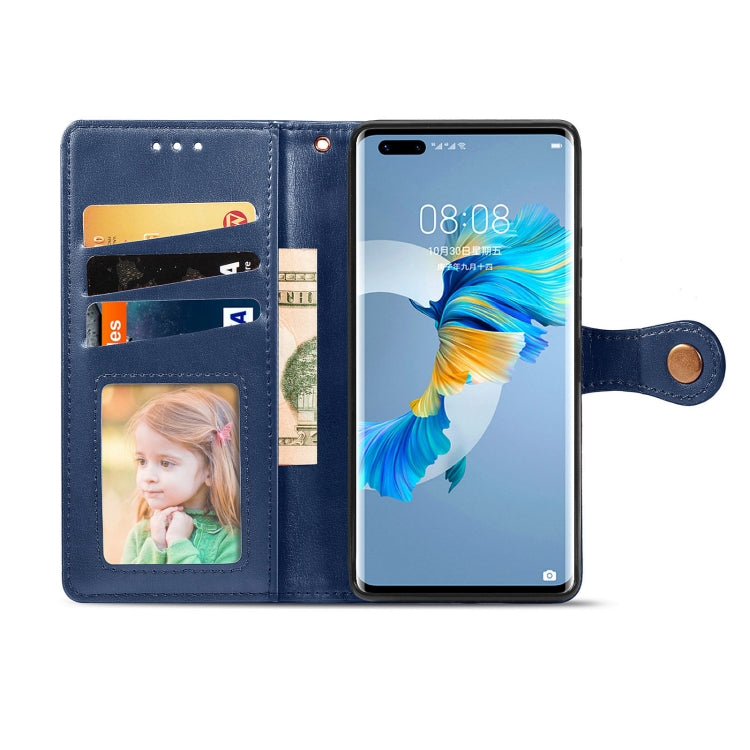For Huawei Mate 40 Pro Retro Solid Color Leather Buckle Phone Case with Lanyard & Photo Frame & Card Slot & Wallet & Stand Function