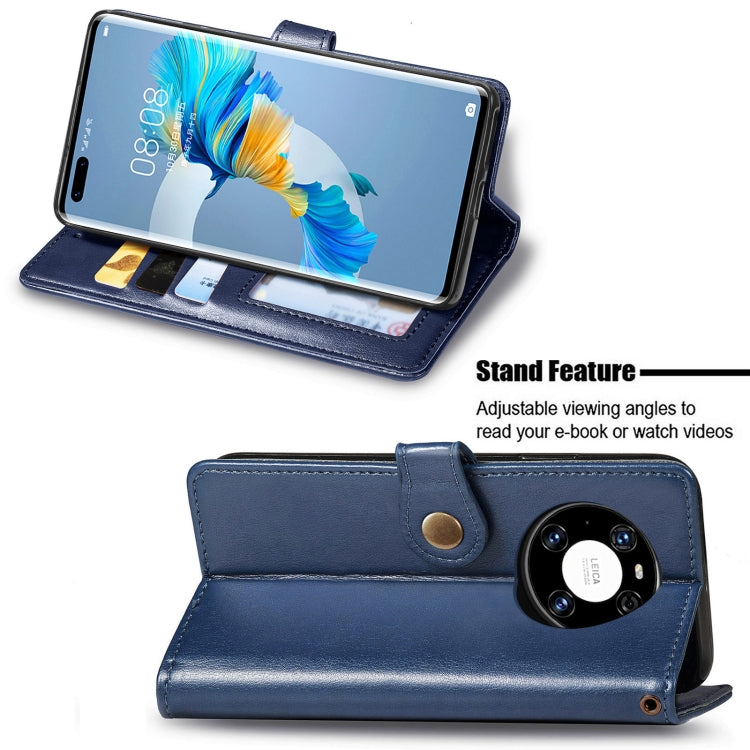 For Huawei Mate 40 Pro Retro Solid Color Leather Buckle Phone Case with Lanyard & Photo Frame & Card Slot & Wallet & Stand Function