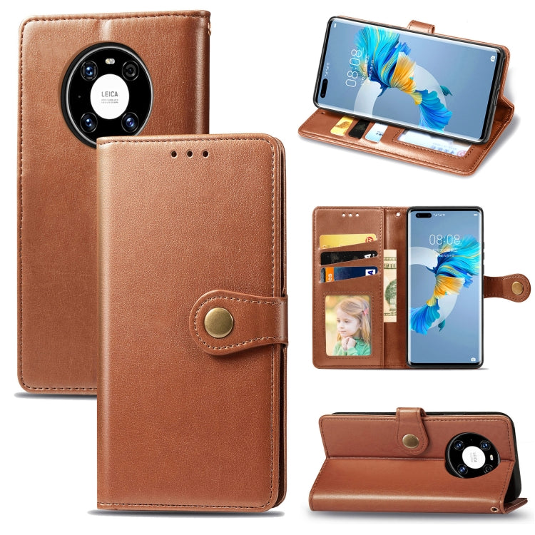 For Huawei Mate 40 Pro Retro Solid Color Leather Buckle Phone Case with Lanyard & Photo Frame & Card Slot & Wallet & Stand Function