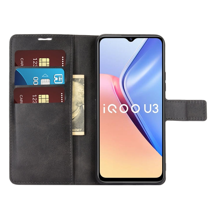 Retro Calf Pattern Buckle Card Wallet Left and Right Flip Phone Holster with Bracket Function For vivo iQOO U3 / Y52S