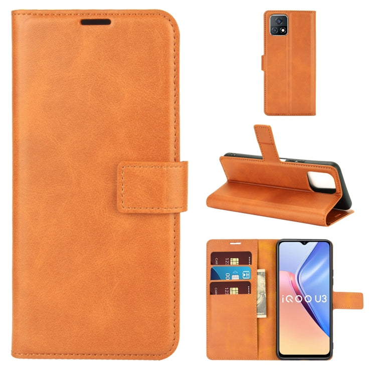 Retro Calf Pattern Buckle Card Wallet Left and Right Flip Phone Holster with Bracket Function For vivo iQOO U3 / Y52S