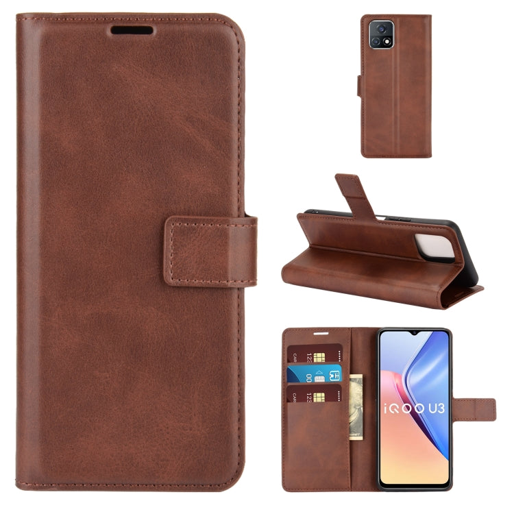 Retro Calf Pattern Buckle Card Wallet Left and Right Flip Phone Holster with Bracket Function For vivo iQOO U3 / Y52S