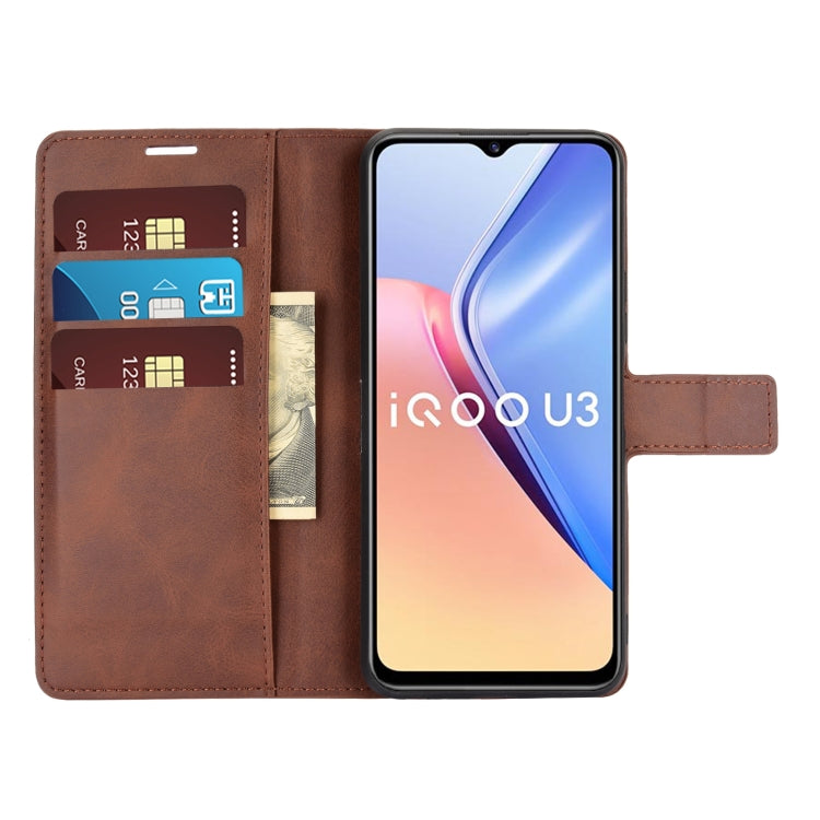 Retro Calf Pattern Buckle Card Wallet Left and Right Flip Phone Holster with Bracket Function For vivo iQOO U3 / Y52S