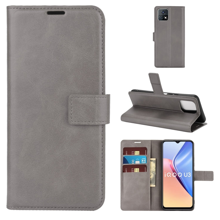 Retro Calf Pattern Buckle Card Wallet Left and Right Flip Phone Holster with Bracket Function For vivo iQOO U3 / Y52S