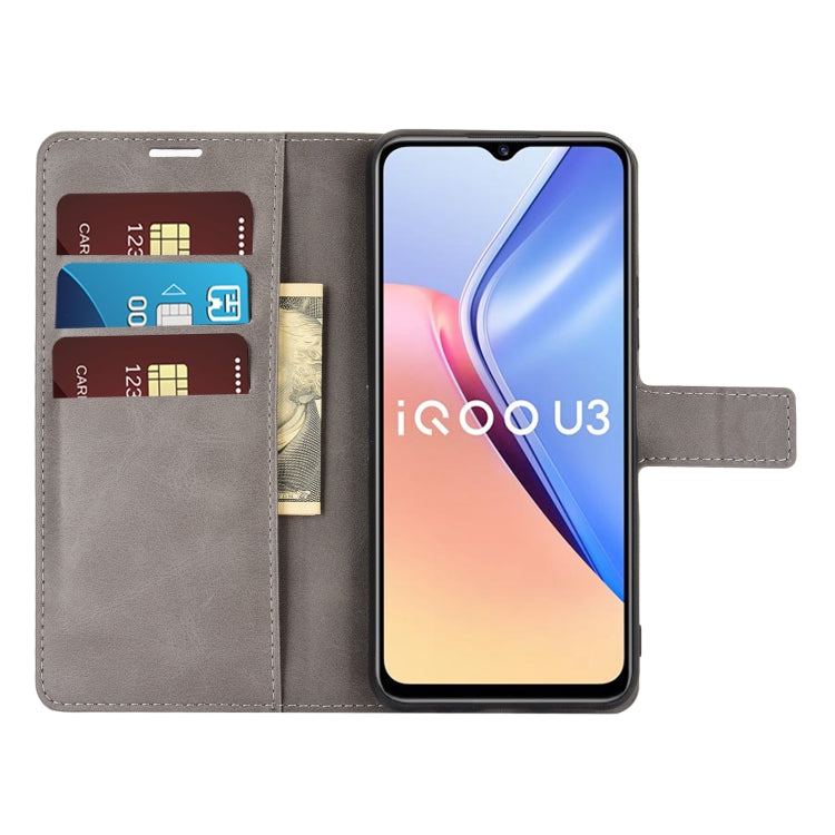 Retro Calf Pattern Buckle Card Wallet Left and Right Flip Phone Holster with Bracket Function For vivo iQOO U3 / Y52S