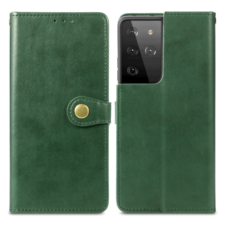 For Samsung Galaxy S21 Ultra 5G Retro Solid Color Leather Buckle Phone Case with Lanyard & Photo Frame & Card Slot & Wallet & Stand Function