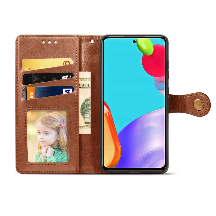 For Samsung Galaxy A52 5G / 4G Retro Solid Color Leather Buckle Phone Case with Lanyard & Photo Frame & Card Slot & Wallet & Stand Function