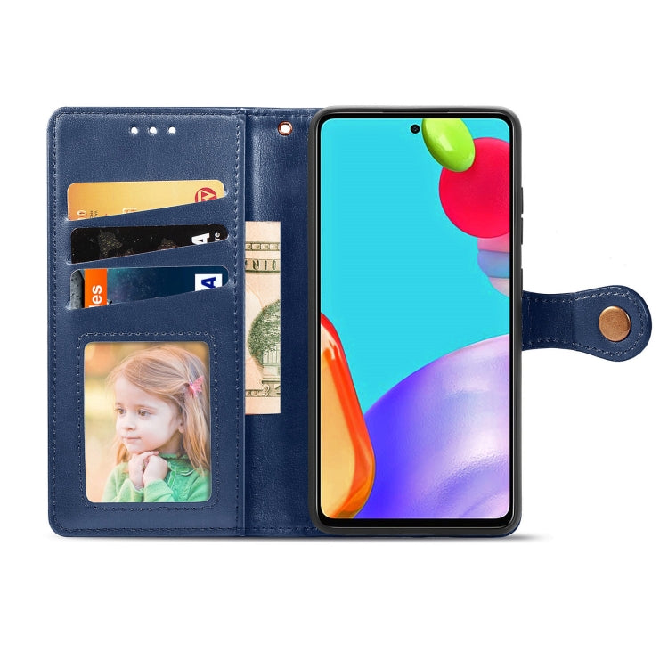 For Samsung Galaxy A52 5G / 4G Retro Solid Color Leather Buckle Phone Case with Lanyard & Photo Frame & Card Slot & Wallet & Stand Function