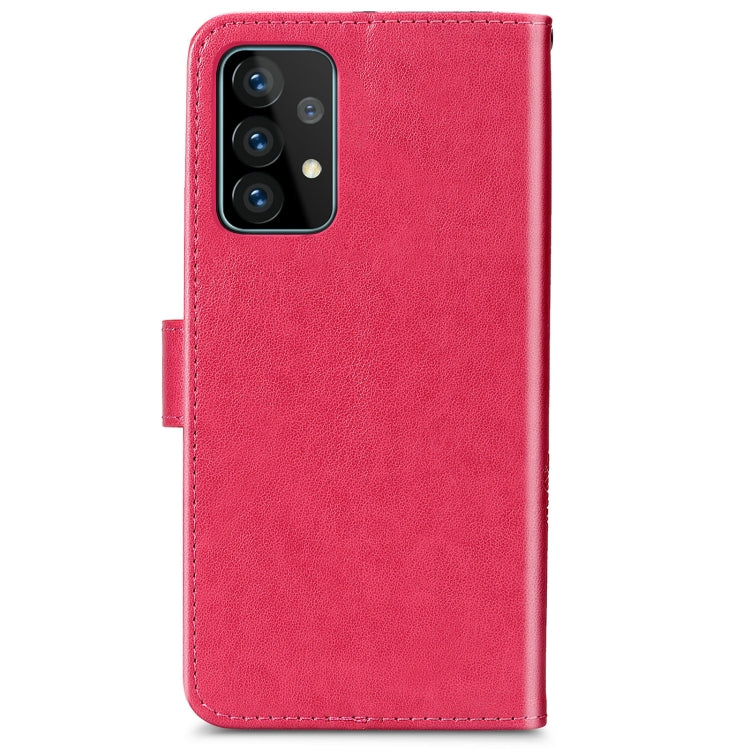 For Samsung Galaxy A72 5G / 4G Four-leaf Clasp Embossed Buckle Mobile Phone Protection Leather Case with Lanyard & Card Slot & Wallet & Bracket Function
