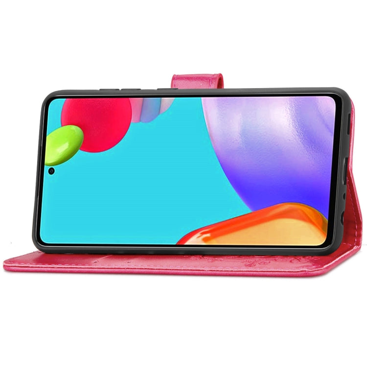 For Samsung Galaxy A72 5G / 4G Four-leaf Clasp Embossed Buckle Mobile Phone Protection Leather Case with Lanyard & Card Slot & Wallet & Bracket Function