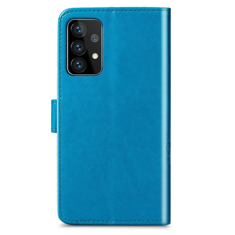 For Samsung Galaxy A72 5G / 4G Four-leaf Clasp Embossed Buckle Mobile Phone Protection Leather Case with Lanyard & Card Slot & Wallet & Bracket Function