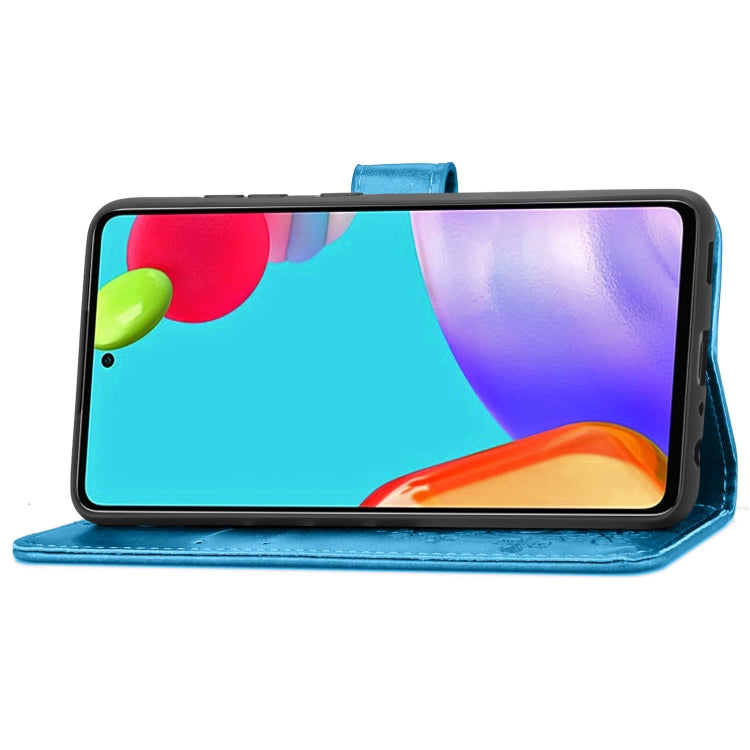 For Samsung Galaxy A72 5G / 4G Four-leaf Clasp Embossed Buckle Mobile Phone Protection Leather Case with Lanyard & Card Slot & Wallet & Bracket Function