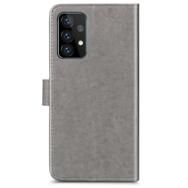 For Samsung Galaxy A72 5G / 4G Four-leaf Clasp Embossed Buckle Mobile Phone Protection Leather Case with Lanyard & Card Slot & Wallet & Bracket Function