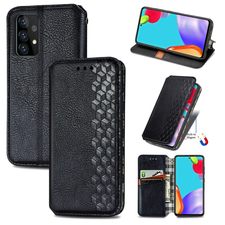 For Samsung Galaxy A52 5G / 4G Cubic Grid Pressed Horizontal Flip Magnetic PU Leather Case with Holder & Card Slots & Wallet