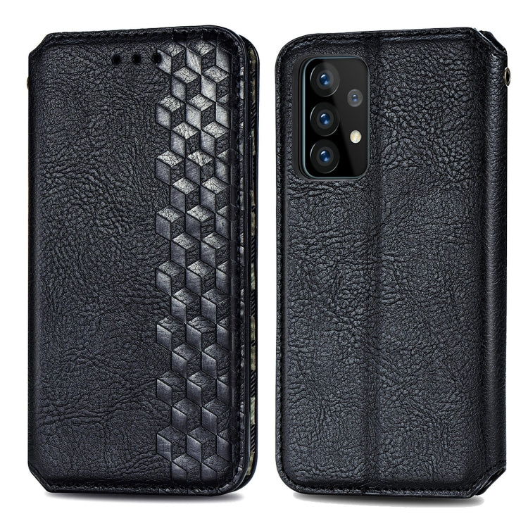 For Samsung Galaxy A52 5G / 4G Cubic Grid Pressed Horizontal Flip Magnetic PU Leather Case with Holder & Card Slots & Wallet