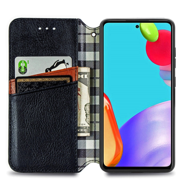 For Samsung Galaxy A52 5G / 4G Cubic Grid Pressed Horizontal Flip Magnetic PU Leather Case with Holder & Card Slots & Wallet
