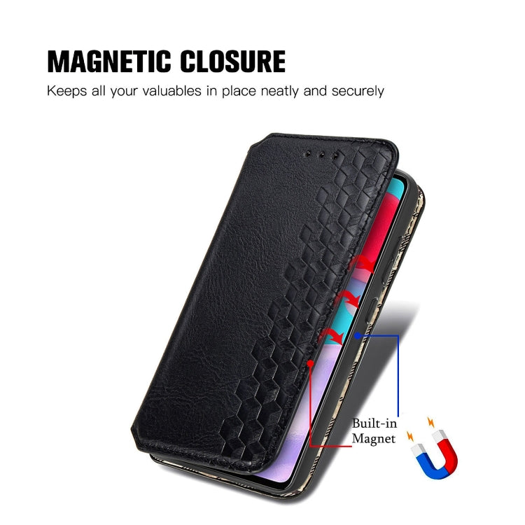 For Samsung Galaxy A52 5G / 4G Cubic Grid Pressed Horizontal Flip Magnetic PU Leather Case with Holder & Card Slots & Wallet