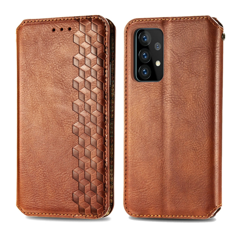 For Samsung Galaxy A52 5G / 4G Cubic Grid Pressed Horizontal Flip Magnetic PU Leather Case with Holder & Card Slots & Wallet