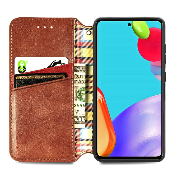 For Samsung Galaxy A52 5G / 4G Cubic Grid Pressed Horizontal Flip Magnetic PU Leather Case with Holder & Card Slots & Wallet