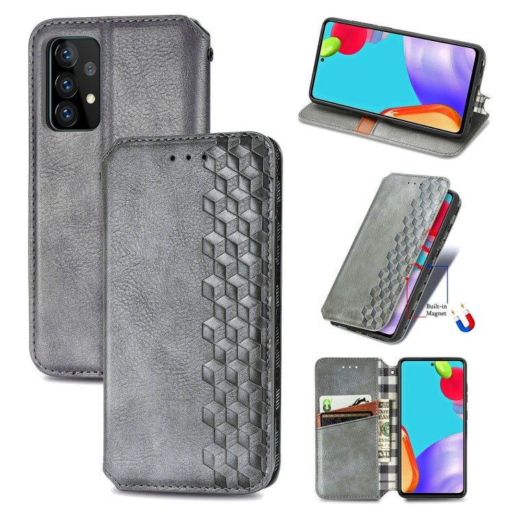 For Samsung Galaxy A52 5G / 4G Cubic Grid Pressed Horizontal Flip Magnetic PU Leather Case with Holder & Card Slots & Wallet