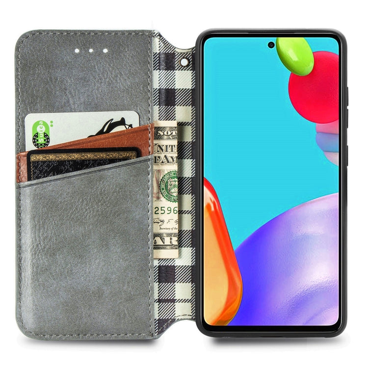 For Samsung Galaxy A52 5G / 4G Cubic Grid Pressed Horizontal Flip Magnetic PU Leather Case with Holder & Card Slots & Wallet