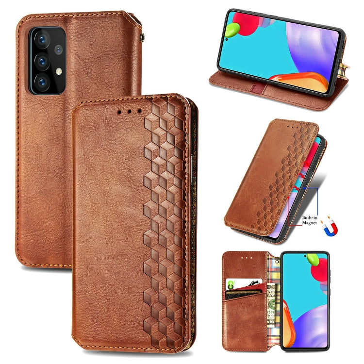 For Samsung Galaxy A72 5G / 4G Cubic Grid Pressed Horizontal Flip Magnetic PU Leather Case with Holder & Card Slots & Wallet