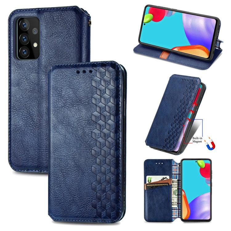 For Samsung Galaxy A72 5G / 4G Cubic Grid Pressed Horizontal Flip Magnetic PU Leather Case with Holder & Card Slots & Wallet