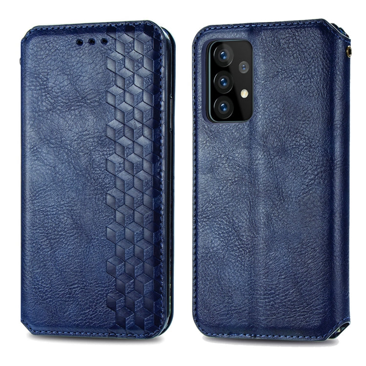 For Samsung Galaxy A72 5G / 4G Cubic Grid Pressed Horizontal Flip Magnetic PU Leather Case with Holder & Card Slots & Wallet