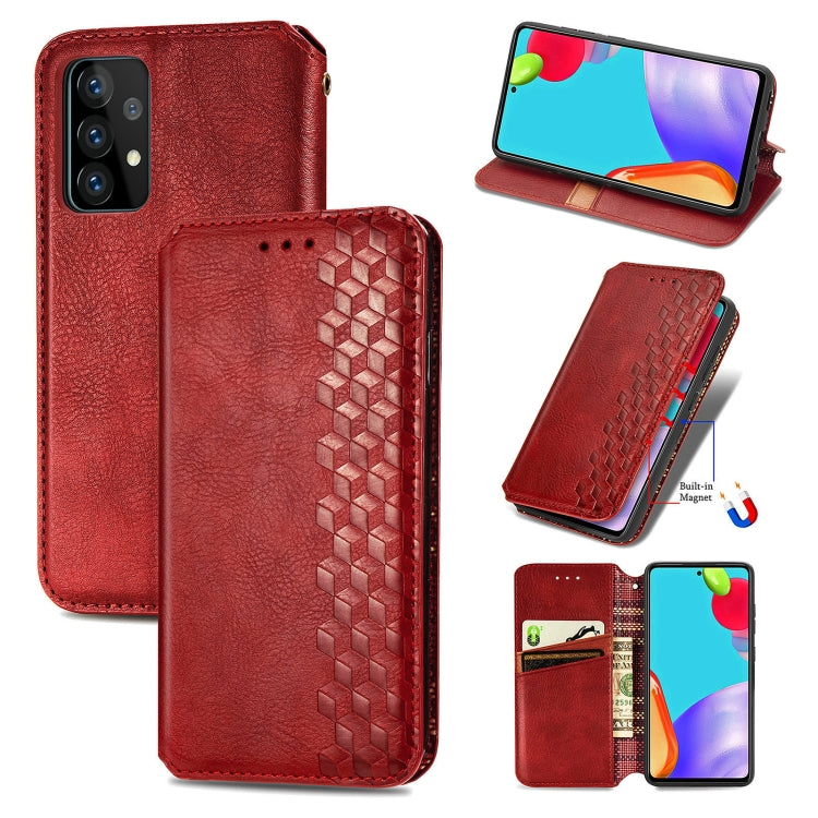 For Samsung Galaxy A72 5G / 4G Cubic Grid Pressed Horizontal Flip Magnetic PU Leather Case with Holder & Card Slots & Wallet
