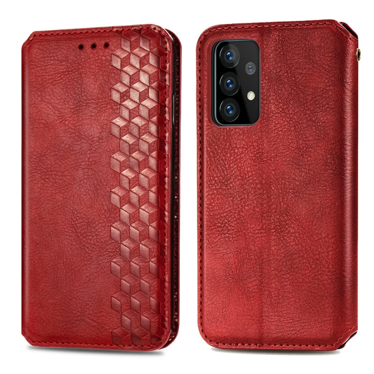 For Samsung Galaxy A72 5G / 4G Cubic Grid Pressed Horizontal Flip Magnetic PU Leather Case with Holder & Card Slots & Wallet