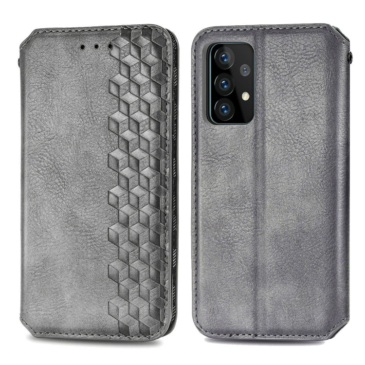 For Samsung Galaxy A72 5G / 4G Cubic Grid Pressed Horizontal Flip Magnetic PU Leather Case with Holder & Card Slots & Wallet