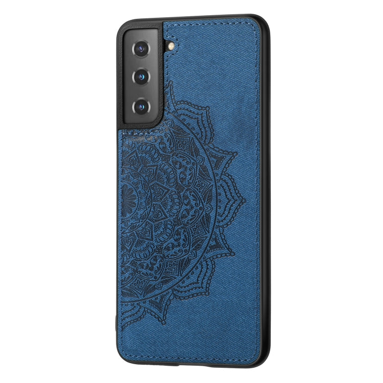 For Samsung Galaxy S21 5G Mandala Embossed Cloth Cover PC + TPU Mobile Phone Case with Magnetic Function and Hand Strap